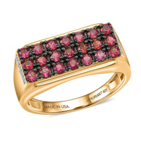 Ouro Fino Rubellite, Luxuriant Lab Grown Diamond (G-H, SI) Men's Ring in 18K Vermeil YG Over Sterling Silver (Size 10.0) 1.75 ctw