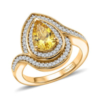 D'Joy AAA Brazilian Heliodor, Moissanite Ring in 18K Vermeil YG Over Sterling Silver (Size 10.0) 1.50 ctw