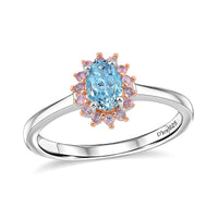 D'Joy Santa Maria Aquamarine, Madagascar Pink Sapphire Ocean Blossom Ring in Rhodium Over Sterling Silver (Size 9.0) 0.75 ctw