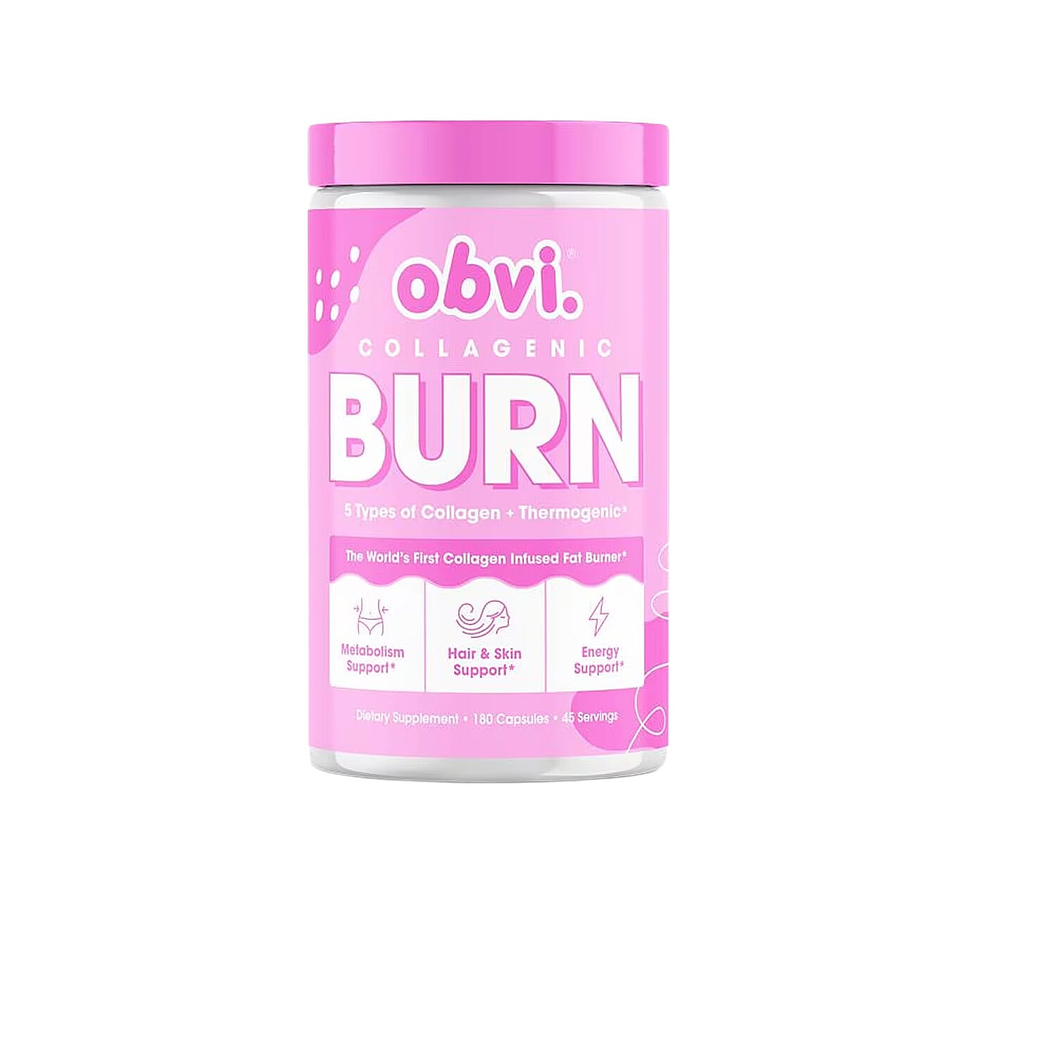 Obvi Collagenic AM Burn Collagen Infused Fat Burner Dietary Supplement (180 Capsules) Made in US