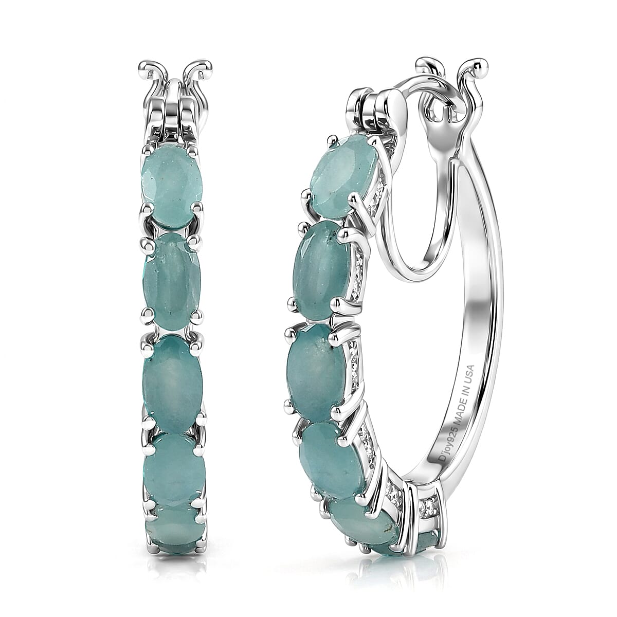 D'Joy Grandidierite 2.75 ctw Hoop Earrings in Rhodium Over Sterling Silver
