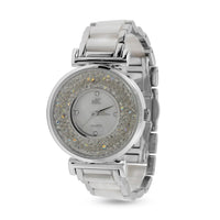 Adee Kaye White Crystals, Ceramic and Silvertone Ladies Watch with MOP Dial
