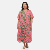 Winlar Peach Pink Floral Print Kaftan - One Size Fits Most