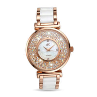 Adee Kaye White Crystals, Ceramic and Silvertone Ladies Watch with MOP Dial