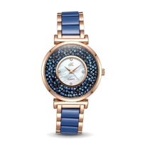 Adee Kaye White Crystals, Ceramic and Silvertone Ladies Watch with MOP Dial