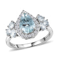 Certified & Appraised D'Joy Premium Mangoro Aquamarine, Moissanite Ring in Rhodium Over Sterling Silver (Size 10.0) (Del. in 10-15 Days) 2.80 ctw - Sticky add to cart bar