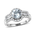 Certified & Appraised D'Joy Premium Mangoro Aquamarine, Moissanite Ring in Rhodium Over Sterling Silver (Size 10.0) (Del. in 10-15 Days) 2.30 ctw - Sticky add to cart bar