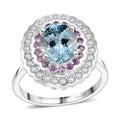 Certified & Appraised D'Joy Premium Mangoro Aquamarine, Multi Gemstone Ring in Rhodium Over Sterling Silver (Size 10.0) (Del. in 10-15 Days) 3.40 ctw - Sticky add to cart bar