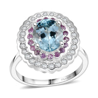 Certified & Appraised D'Joy Premium Mangoro Aquamarine, Multi Gemstone Ring in Rhodium Over Sterling Silver (Size 10.0) (Del. in 10-15 Days) 3.40 ctw