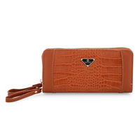 Closeout Brown Crocodile Embossed Faux Leather Wristlet Wallet
