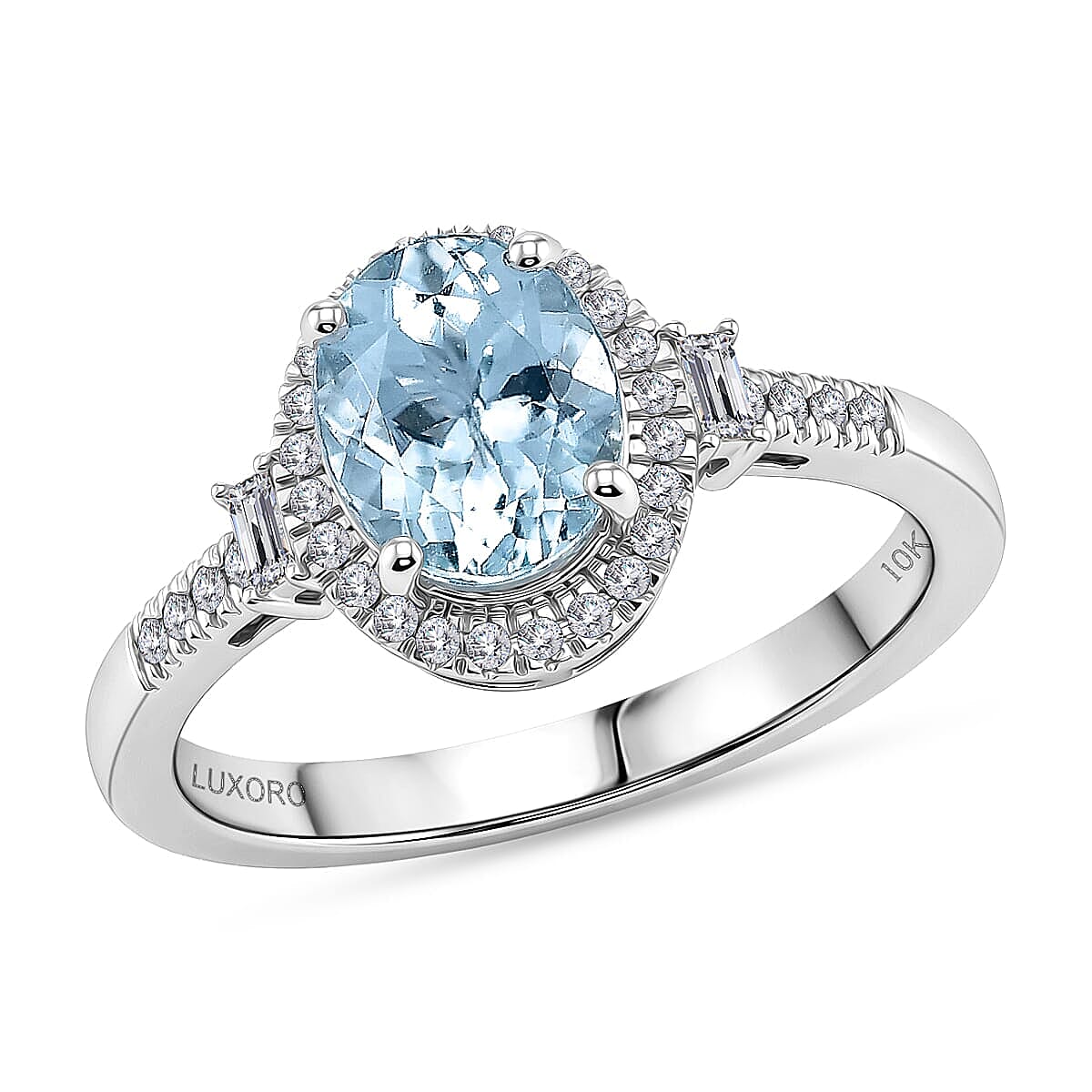 Luxoro 10K White Gold Premium Santa Maria Aquamarine, Diamond (I2) (0.31 cts) Ring (Size 6.0) 2.00 ctw