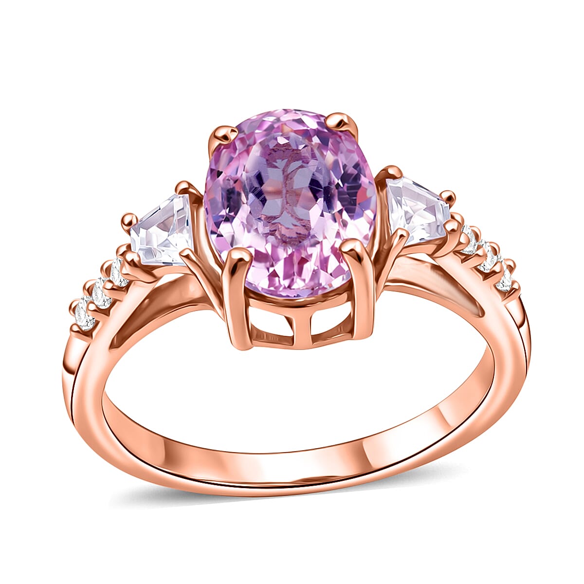 D'Joy AAAA Patroke Kunzite and Moissanite 4.40 ctw Ring in 18K Vermeil Rose Gold Over Sterling Silver (1)