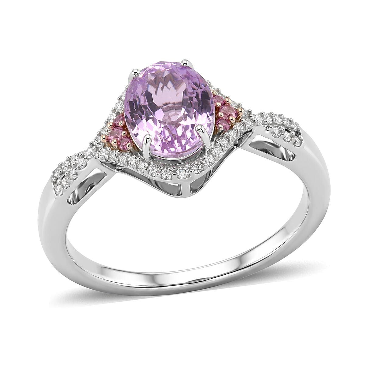 D'Joy AAAA Patroke Kunzite, Multi Gemstone Ring in Rhodium Over Sterling Silver (Size 10.0) 2.85 ctw