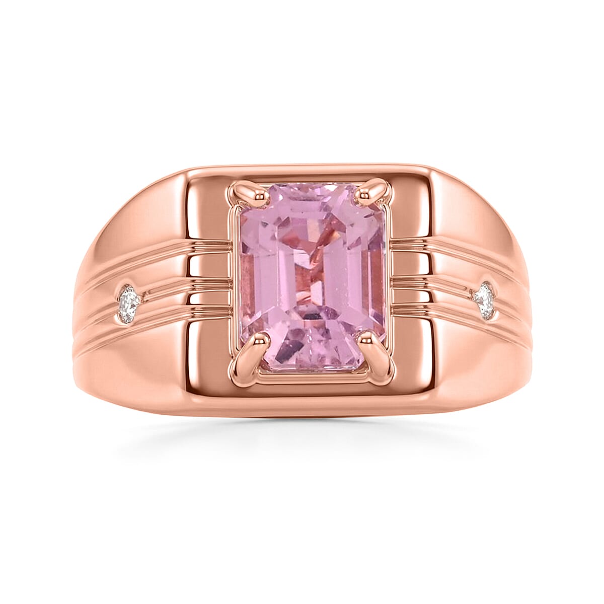 AAAA Martha Rocha Kunzite, Luxuriant Lab Grown Diamond (G-H, SI) Men's Ring in 18K Vermeil YG Over Sterling Silver (Size 10.0) 4.20 ctw