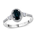 AAA Monte Belo Indicolite, Luxuriant Lab Grown Diamond (G-H, SI) (0.30 cts) Ring in Rhodium Over Sterling Silver (Size 6.0) 1.10 ctw - Sticky add to cart bar