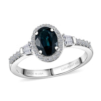 AAA Monte Belo Indicolite, Luxuriant Lab Grown Diamond (G-H, SI) (0.30 cts) Ring in Rhodium Over Sterling Silver (Size 6.0) 1.10 ctw
