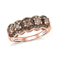 D'Joy Neutral Champagne Diamond 5 Stone Ring in 18K Vermeil RG Sterling Silver (Size 10.0) 1.00 ctw