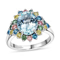 AAA Mangoro Aquamarine, Luxuriant Lab Grown Multi Diamond (IR) (SI) (0.70 cts) Ring in Rhodium Over Sterling Silver (Size 10.0) 3.00 ctw - Sticky add to cart bar