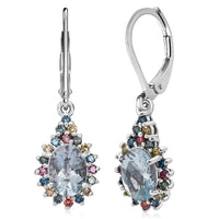 AAA Mangoro Aquamarine, Luxuriant Lab Grown Multi Diamond (IR) (SI) (0.60 cts) Earrings in Rhodium Over Sterling Silver 2.80 ctw