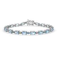 AAA Mangoro Aquamarine, Luxuriant Lab Grown Multi Diamond (IR) (SI) (0.65 cts) Bracelet in Rhodium Over Sterling Silver (7.25 In) 8.25 ctw