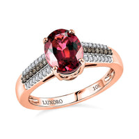 Luxoro 10K Rose Gold AAA Ouro Fino Rubellite, Natural Champagne and White Diamond (I2) (0.25 cts) Velvet Fire Ring (Size 10.0) 2.15 ctw