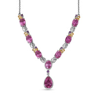 EverTrue African Lilac Quartz (Triplet) and African Amethyst 14.00 ctw Wisteria Bloom Necklace in 18K Yellow Gold Plated and Platinum Bond 20 Inches (Ships in 5-7 Days)