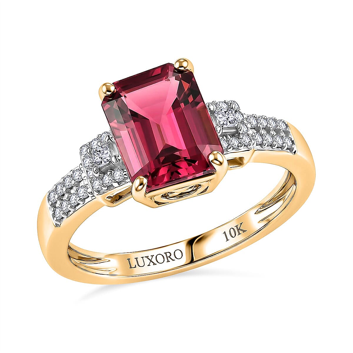Luxoro 10K Yellow Gold AAA Ouro Fino Rubellite, Diamond (I2) (0.16 cts) Scarlet Majesty Ring (Size 10.0) 2.75 ctw