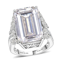 D'Joy Radiant Cut Moissanite (Oct 20x13mm) Ring in Rhodium Over Sterling Silver (Size 10.0) 22.10 ctw