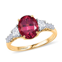 10K Yellow Gold AAA Ouro Fino Rubellite, Luxuriant Lab Grown Diamond (G-H, SI) Ring (Size 10.0) 3.75 ctw