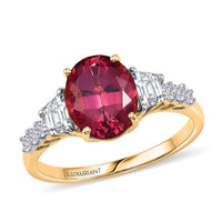 Certified & Appraised AAA Ouro Fino Rubellite and Luxuriant Lab Grown Diamond G-H SI 3.80 ctw Ring in 10K Yellow Gold (Size 5.5)