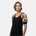 Vertigo Black, Multi Color Painting Print Puff Sleeve Top -Extra Small - Sticky add to cart bar
