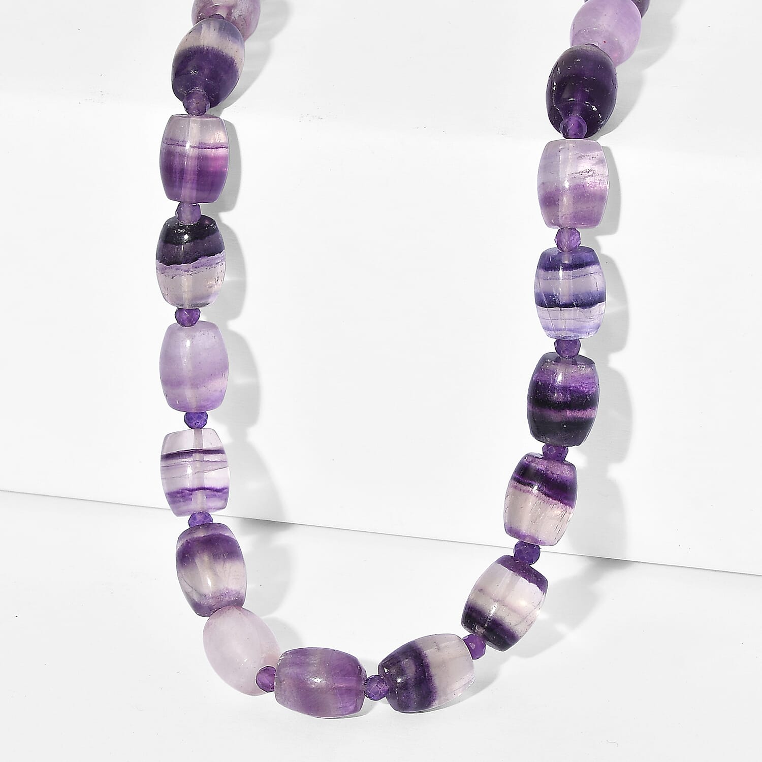 EverTrue Multi Fluorite and African Amethyst 270.00 ctw Beaded Necklace in 18K YG Plated 18 Inches