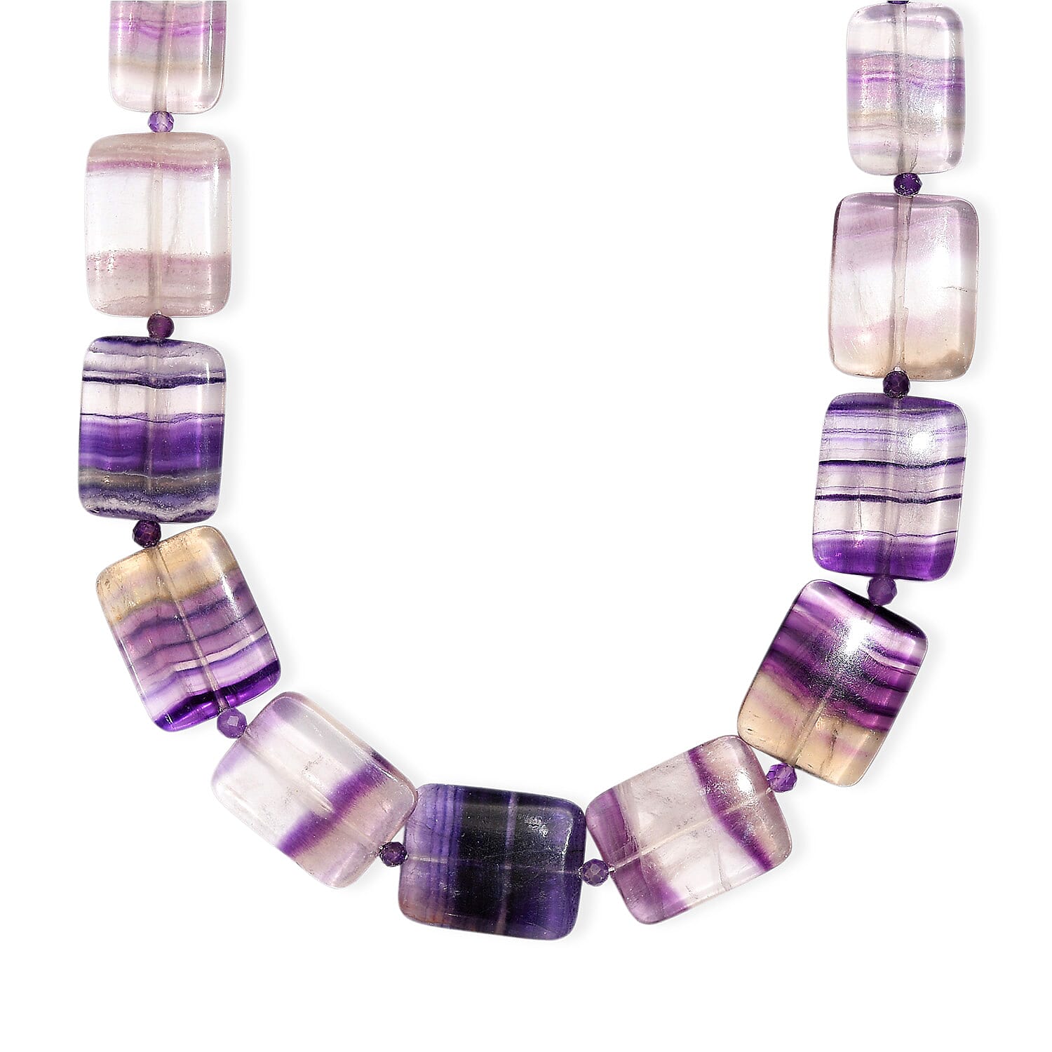 EverTrue Multi Fluorite and African Amethyst 480.00 ctw Beaded Necklace in 18K YG Plated 18 Inches