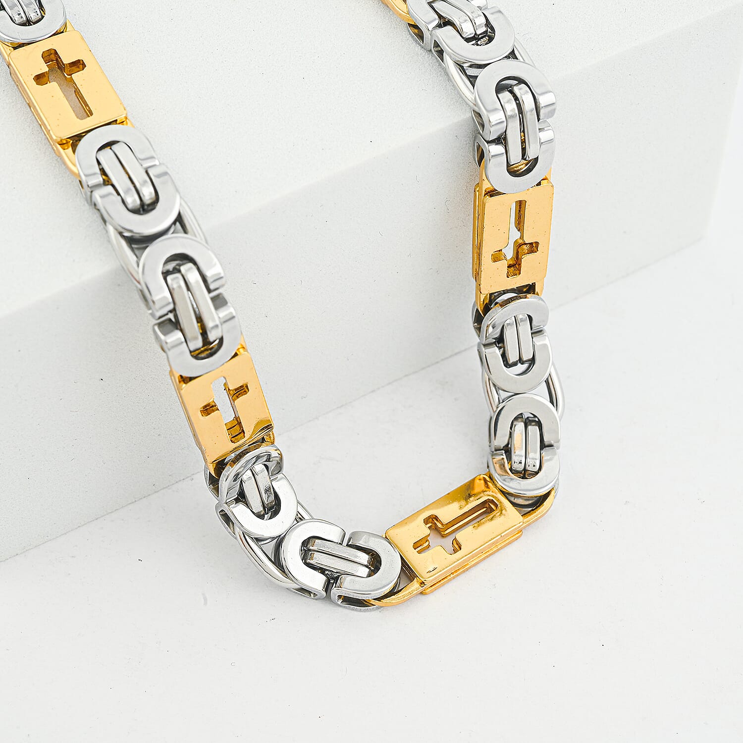 Cross Necklace in ION Plated YG and Stainless Steel 22 Inches