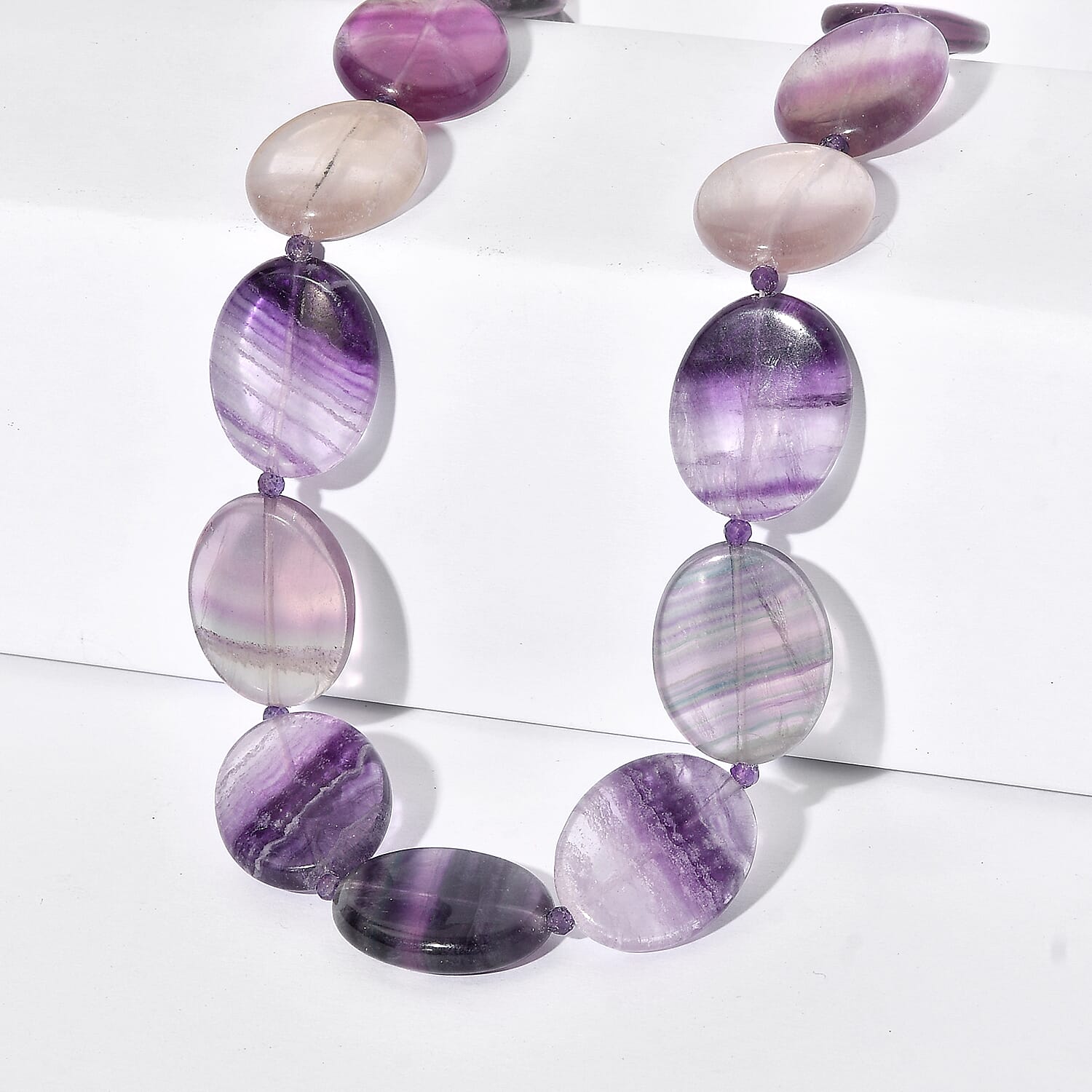 EverTrue Multi Fluorite and African Amethyst 435.00 ctw Beaded Necklace in 18K YG Plated 18 Inches