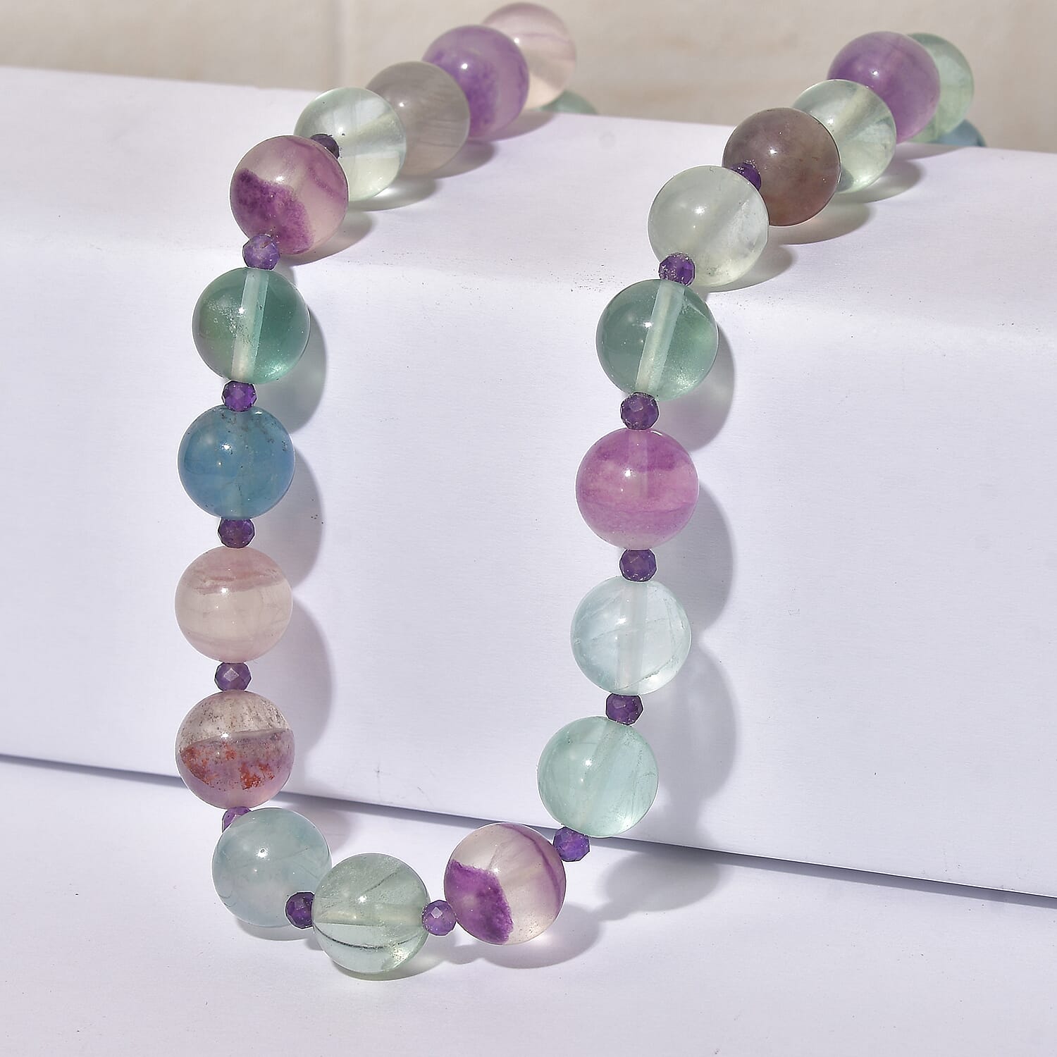 EverTrue Multi Fluorite and African Amethyst 345.00 ctw Beaded Necklace in 18K YG Plated 18 Inches