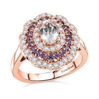 EverTrue Lab Created White and Purple Sapphire Royal Blush Halo Ring in 18K RG Plated (Size 10.0) 2.35 ctw