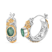 D'Joy Bali Legacy Socoto Emerald Floral Scroll Hoop Earrings in 22K Vermeil YG Over Sterling Silver 2.40 ctw