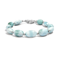 D'Joy Larimar 85.00 ctw Tumble Beaded Bracelet in Rhodium Over Sterling Silver (7.25-9.25In)