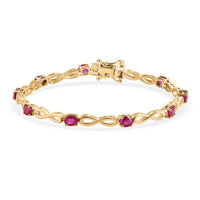 EverTrue Niassa Ruby (FF) 4.90 ctw Infinity Line Bracelet in 18K Yellow Gold Plated (7.25 In)