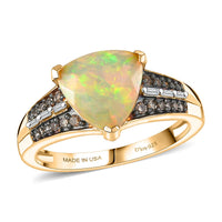 D'Joy Premium Ethiopian Welo Opal, Natural Champagne and White Diamond (0.26 cts) Ring in 18K Vermeil YG Over Sterling Silver (Size 6.0) 2.10 ctw