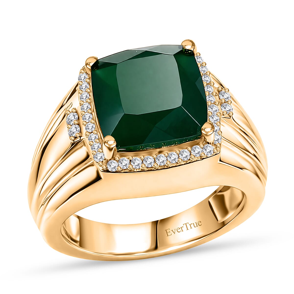 EverTrue Verde Onyx, White Zircon Ring in 18K YG Plated