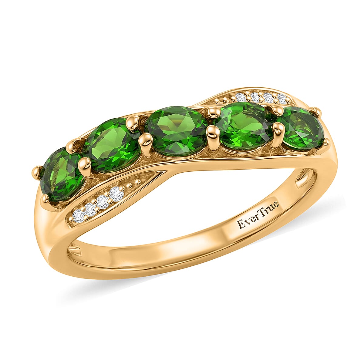 EverTrue Chrome Diopside and White Zircon 1.00 ctw 5 Stone Ring in 18K YG Plated