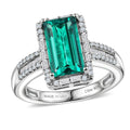 D'Joy Premium Lab Grown Columbian Emerald, Moissanite Ring in Rhodium Over Sterling Silver (Size 10.0) 3.30 ctw - Sticky add to cart bar