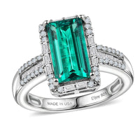D'Joy Premium Lab Grown Columbian Emerald, Moissanite Ring in Rhodium Over Sterling Silver (Size 10.0) 3.30 ctw