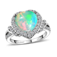 Certified & Appraised 10K White Gold AAA Ethiopian Welo Opal, Luxuriant Lab Grown Diamond (G-H, SI) (0.60 cts) Ring (Size 10.0) 3.10 ctw