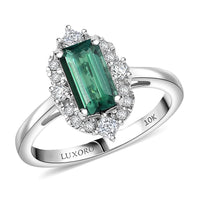 Certified & Appraised Luxoro 10K White Gold AAA Pirineu Lagoon Tourmaline, Diamond (I2) (0.15 cts) Ring (Size 6.0) 1.50 ctw