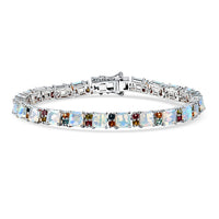 D'Joy Premium Asscher Cut Ethiopian Welo Opal, Multi Tourmaline Line Bracelet in Rhodium Over Sterling Silver (7.25 In) 10.15 ctw