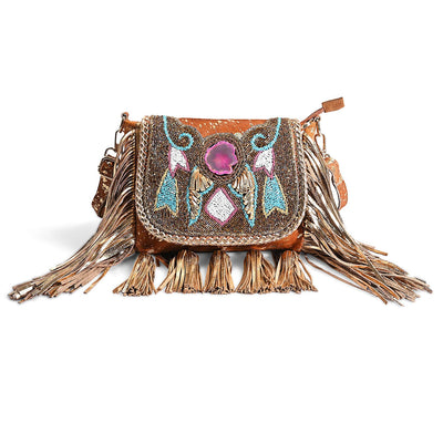 La Marey Camel Embroidery Beads Work 100% Genuine Leather Hair On Sling Bag