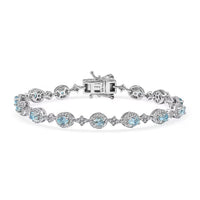 D'Joy Santa Maria Aquamarine, Moissanite Bracelet in Rhodium Over Sterling Silver (7.25 In) 4.85 ctw